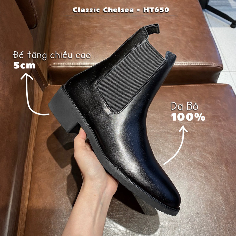Giày chelsea boot nam da bò thật Handmade TEFOSS HT650 tăng chiều cao/ đế khâu size 38-44 thời trang da bò nappa