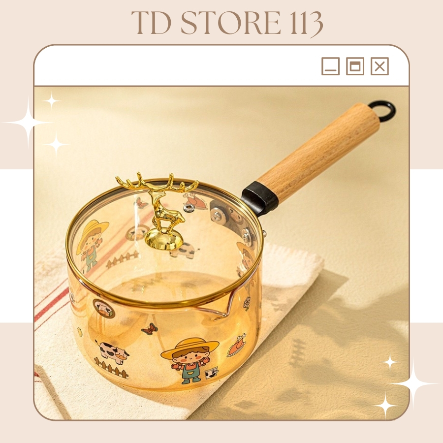 Nồi Thủy Tinh Chịu Lực Cao Cấp Dung Tích 1,7L Siêu Chịu Nhiệt, Nồi Nấu Ăn Sang Trọng Có Núm Hươu Siêu Xinh