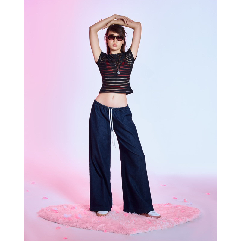 BETTY TOP - Áo thun tay ngắn cổ tròn sọc ngang xuyên thấu