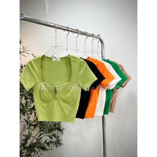 Áo thun cổ vuông tay ngắn dây kéo xẻ ngực nhiều màu, Áo Croptop Dây Kéo Borip 🌈🌈🌈L9888