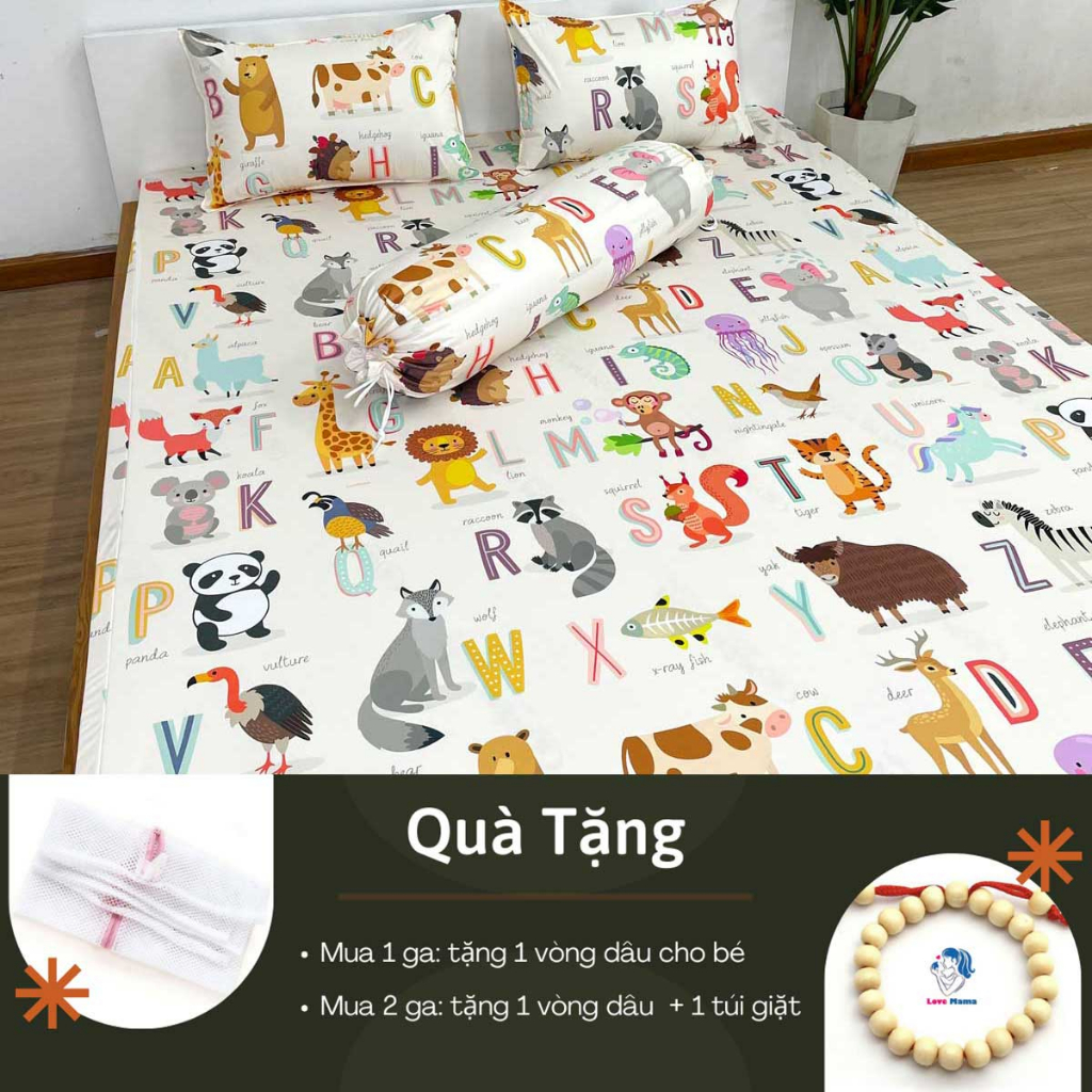 Ga chống thấm Cotton LoveMama không sột soạt bảng chữ cái ABC tiếng