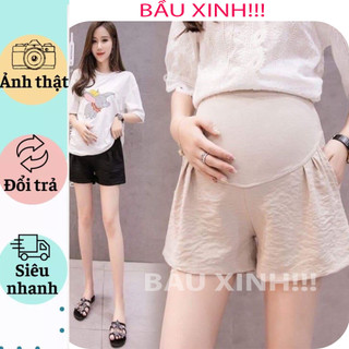 Quần sóc bầu chất đũi trẻ chung - quần đùi bầu siêu mát, siêu đẹp, cho mẹ thoải mái với mùa hè . bụng chun chỉnh
