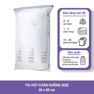 Túi hút chân không đựng quần áo DOROTA không cần dùng bơm tái sử dụng chống nước chống mốc 56x80cm