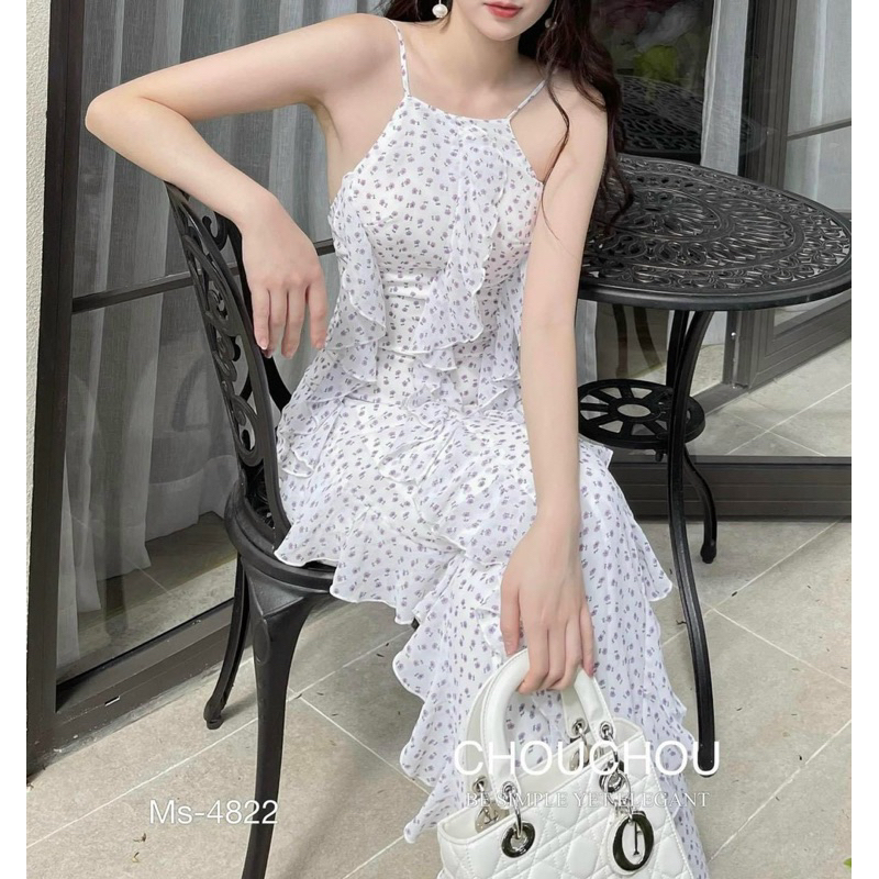 Maxi voan bông cổ yếm dáng dài bèo lai đuôi cá chất voan cao cấp xịn sò đi chơi đi biển dễ thương