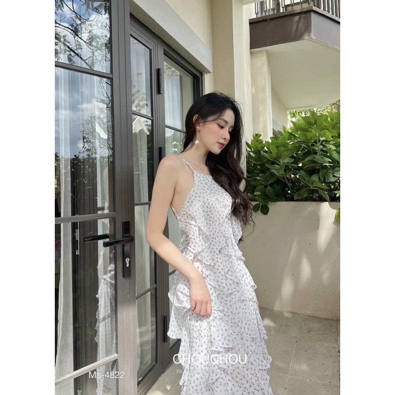 Maxi voan bông cổ yếm dáng dài bèo lai đuôi cá chất voan cao cấp xịn sò đi chơi đi biển dễ thương