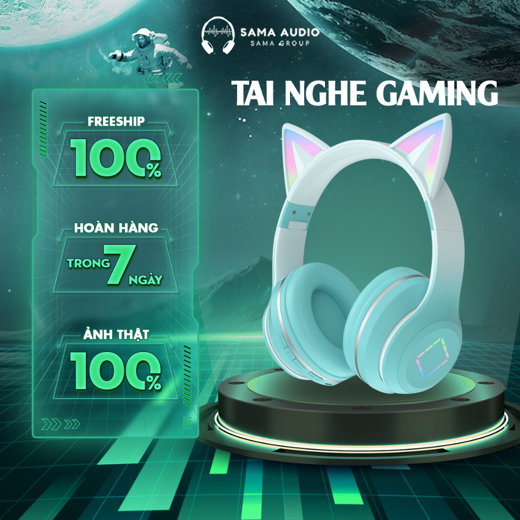 Tai Nghe Bluetooth Chụp Tai Cao Cấp - Tai Nghe Over Ear Không Dây Thiết Kế Tai Mèo Dễ Thương - Âm Bass Đỉnh Cao - Kết Nố
