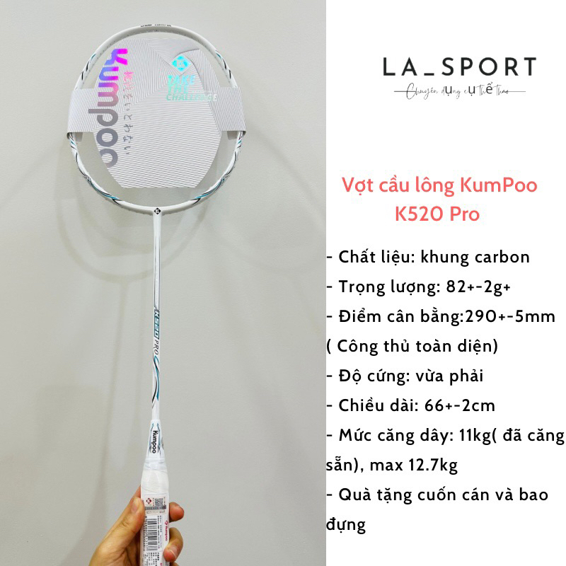 Vợt cầu lông Kumpoo K520pro chính hãng, căng sẵn 11kg tặng kèm bao đựng và quấn cán