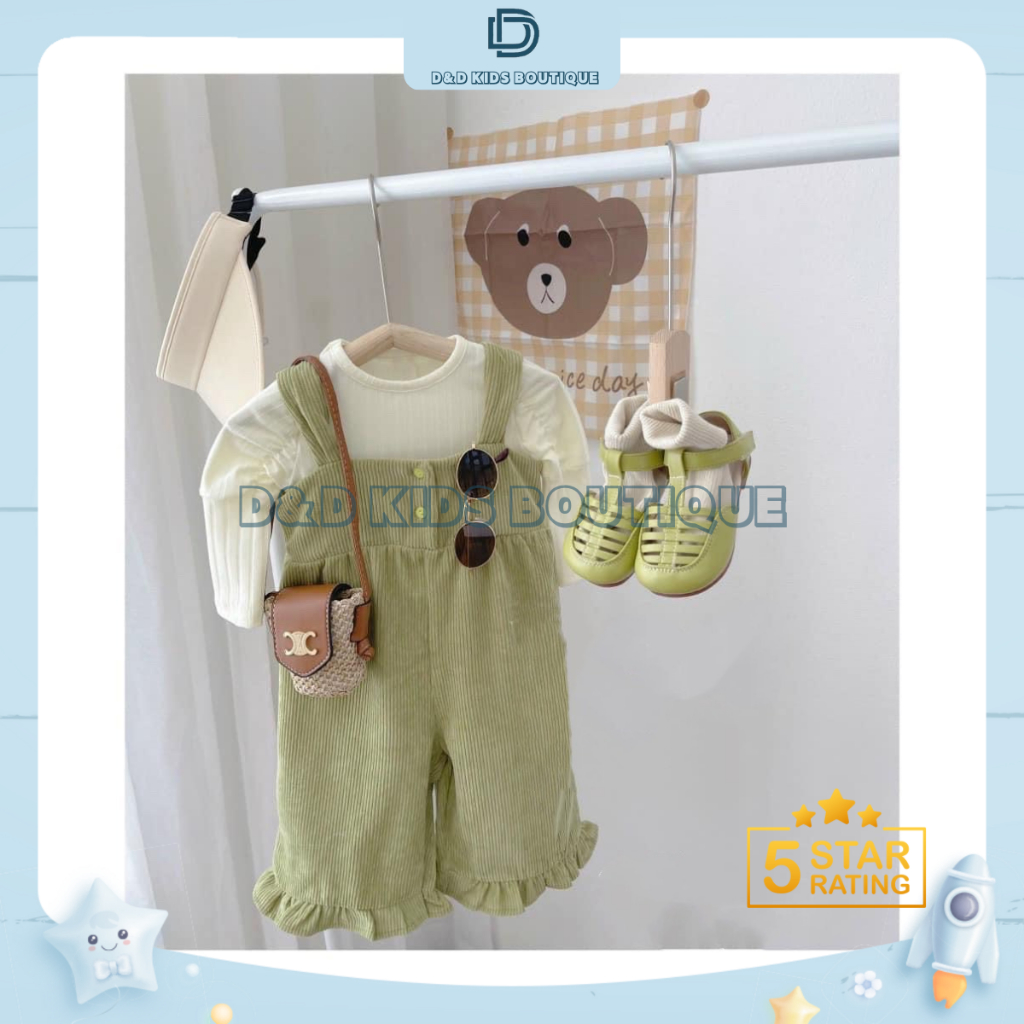 Yếm Nhung Cho Bé Gái Màu Xanh Bơ Kèm Áo Xinh Xỉu