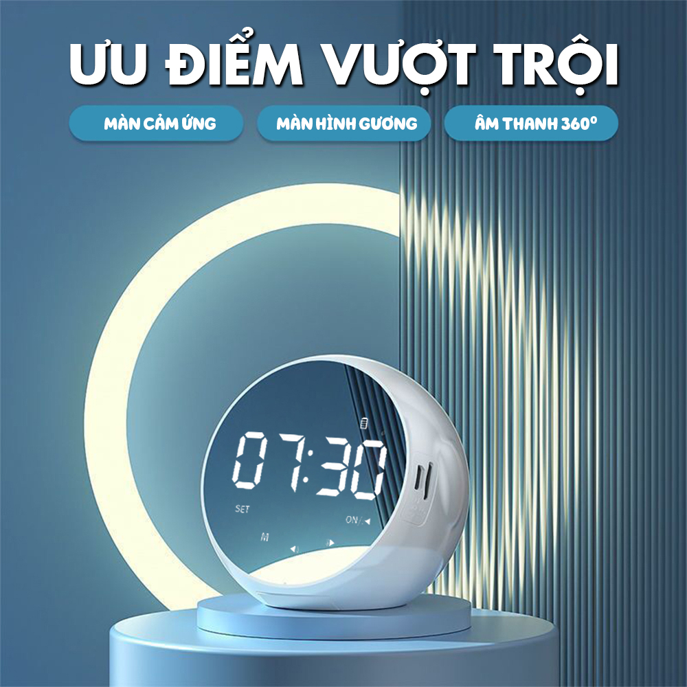 Loa Bluetooth Tráng Gương Sama J11 Mini Giá Rẻ - Loa Không Dây Hình Tròn Tích hợp Đồng Hồ - Báo Thức - Đài FM