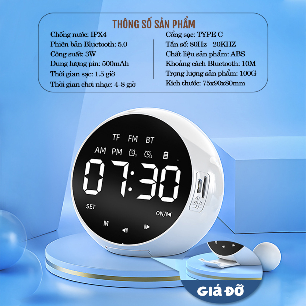 Loa Bluetooth Tráng Gương Sama J11 Mini Giá Rẻ - Loa Không Dây Hình Tròn Tích hợp Đồng Hồ - Báo Thức - Đài FM