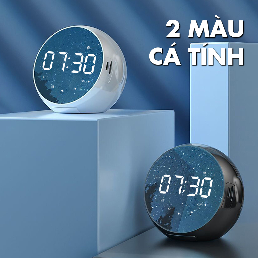 Loa Bluetooth Tráng Gương Sama J11 Mini Giá Rẻ - Loa Không Dây Hình Tròn Tích hợp Đồng Hồ - Báo Thức - Đài FM