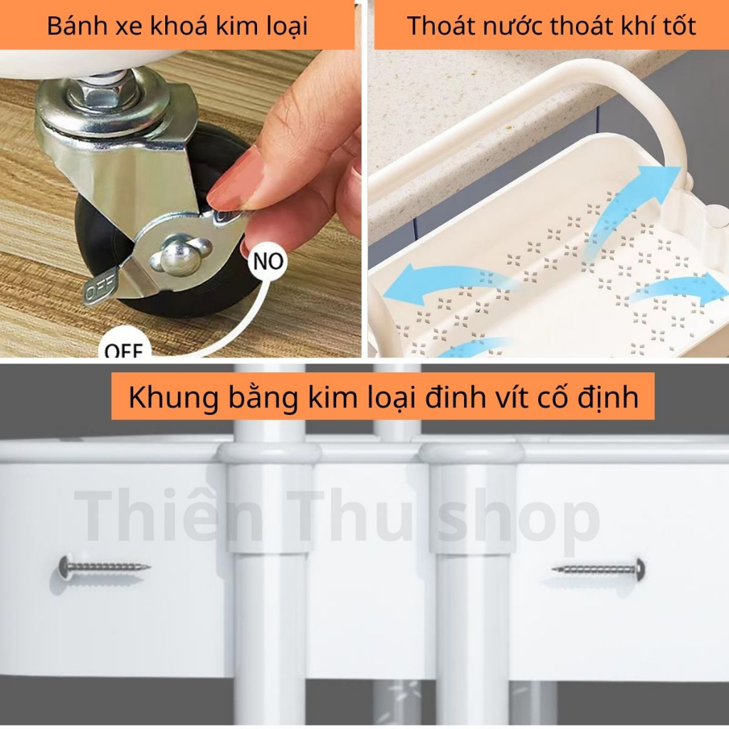 Xe Đẩy Hồng 3 Tầng Bánh Loại Tốt Kệ Xe Đẩy 3 Ngăn Tiện Lợi Chắc Chắn Siêu Bền