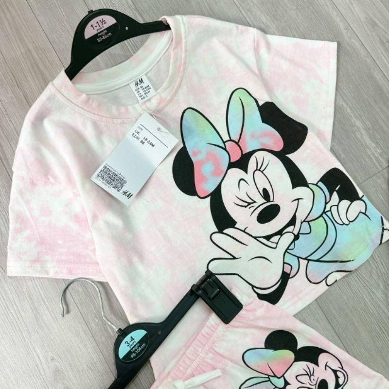 Sét 2 bộ micky hồng loang và trắng áo cộc quần đùi chất cotton cho bé gái