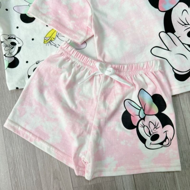 Sét 2 bộ micky hồng loang và trắng áo cộc quần đùi chất cotton cho bé gái