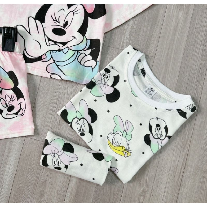 Sét 2 bộ micky hồng loang và trắng áo cộc quần đùi chất cotton cho bé gái