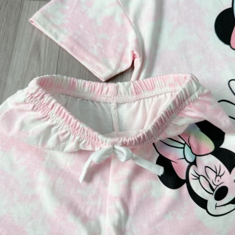Sét 2 bộ micky hồng loang và trắng áo cộc quần đùi chất cotton cho bé gái