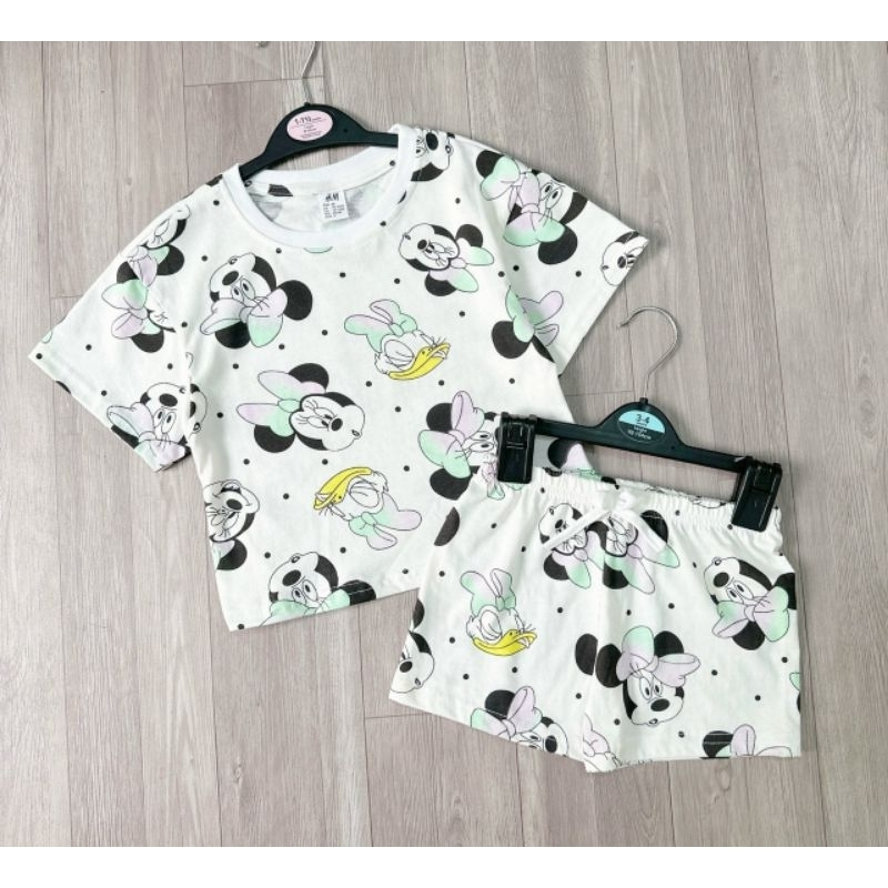 Sét 2 bộ micky hồng loang và trắng áo cộc quần đùi chất cotton cho bé gái