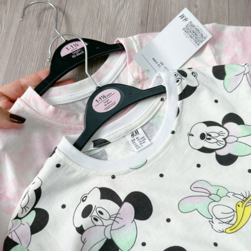 Sét 2 bộ micky hồng loang và trắng áo cộc quần đùi chất cotton cho bé gái