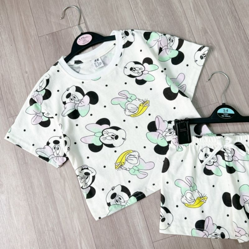 Sét 2 bộ micky hồng loang và trắng áo cộc quần đùi chất cotton cho bé gái