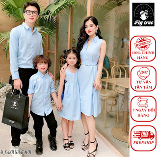 Set Gia Đình Sơ Mi Váy Màu Xanh Biển Nhạt New FIG TREE Nhẹ Nhàng (đủ size + cận cảnh)