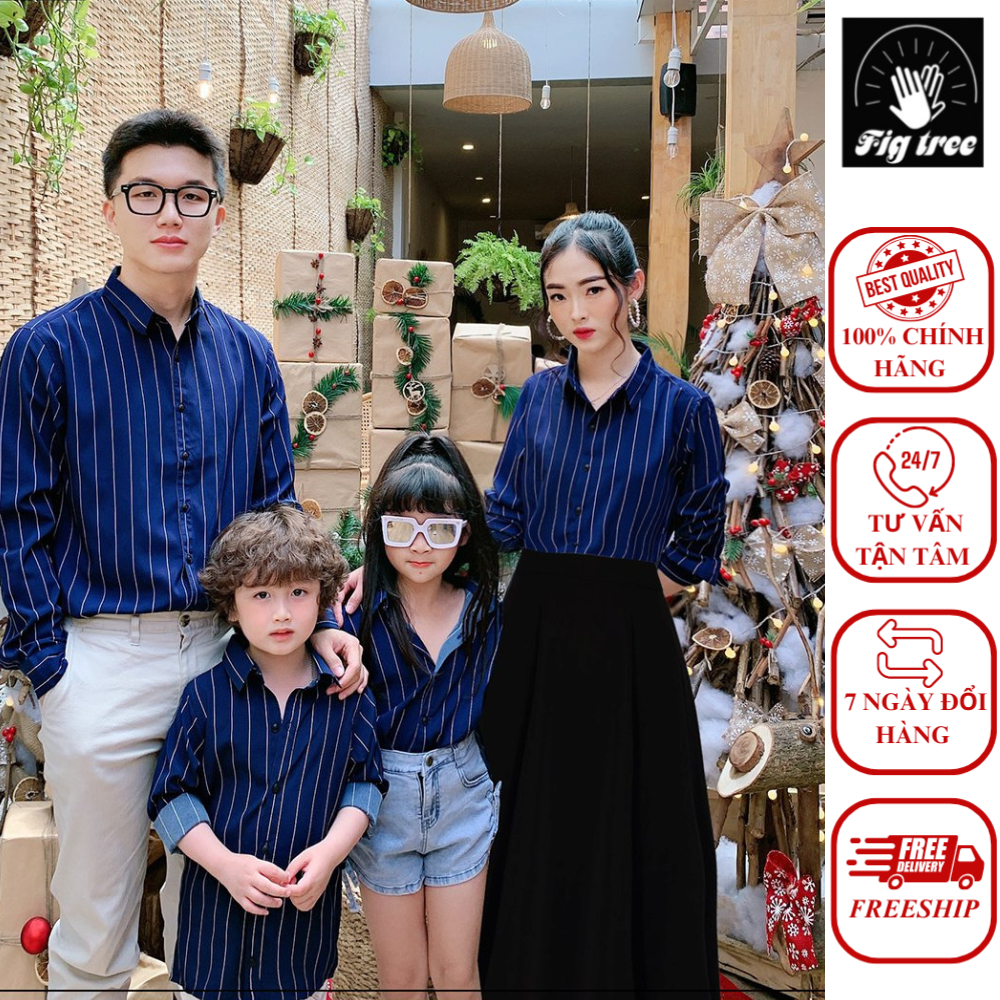 Set Áo Sơ Mi Gia Đình FIGTREE Sọc Xanh Cao Cấp Sang Trọng Mã 145A