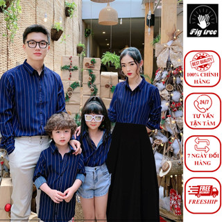 Set Áo Sơ Mi Gia Đình FIGTREE Sọc Xanh Cao Cấp Sang Trọng Mã 145A
