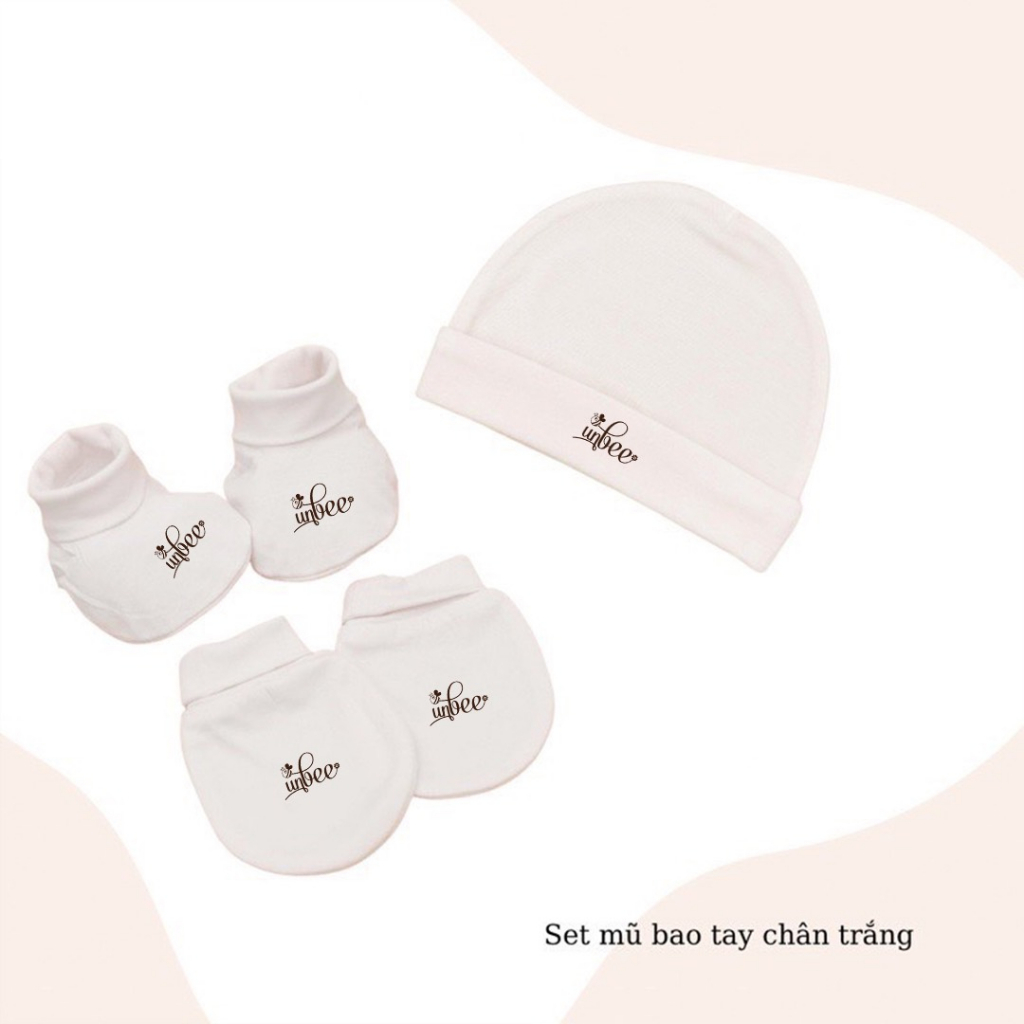 Set bao tay chân mũ sơ sinh cho bé Unbee 0-6 tháng vải sợi tre thoáng mát thấm hút co giãn