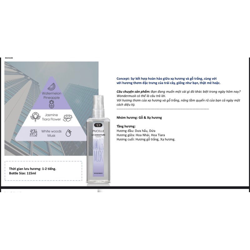 Nước hoa nữ chính hãng thơm lâu Pucelle La Signature Cologne 115ml hương thơm đa dạng thể hiện cá tính