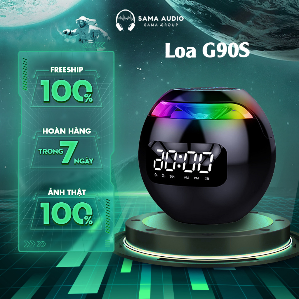 Loa Bluetooth Kiêm Đồng Hồ Báo Thức Sama G90S - Loa Bluetooth Siêu Bass Siêu Trầm Màn Hình Led Hiển Thị Giờ Và Pin