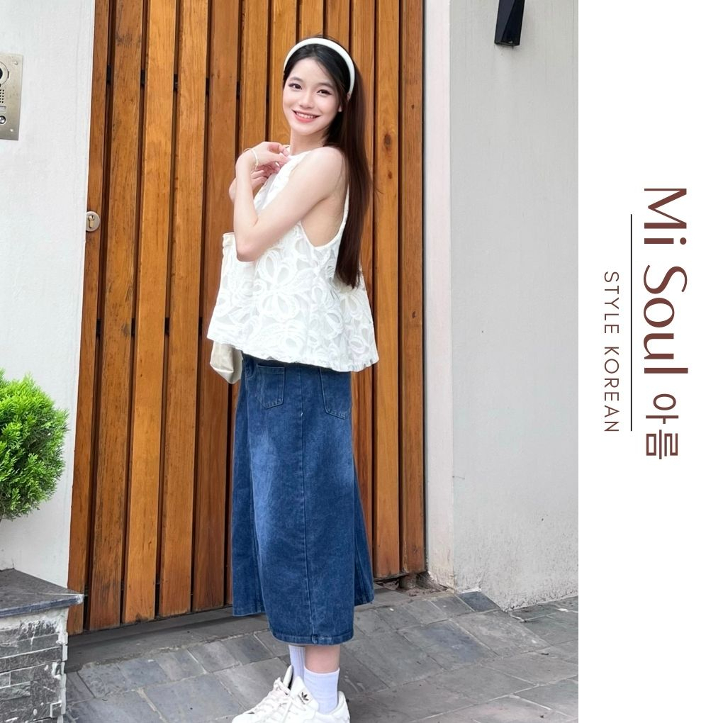 Chân Váy Bò Dài Dáng A Xẻ Misoul,Chân Váy Jean Dài Chất Liệu Jeans Denim Cao Cấp 177