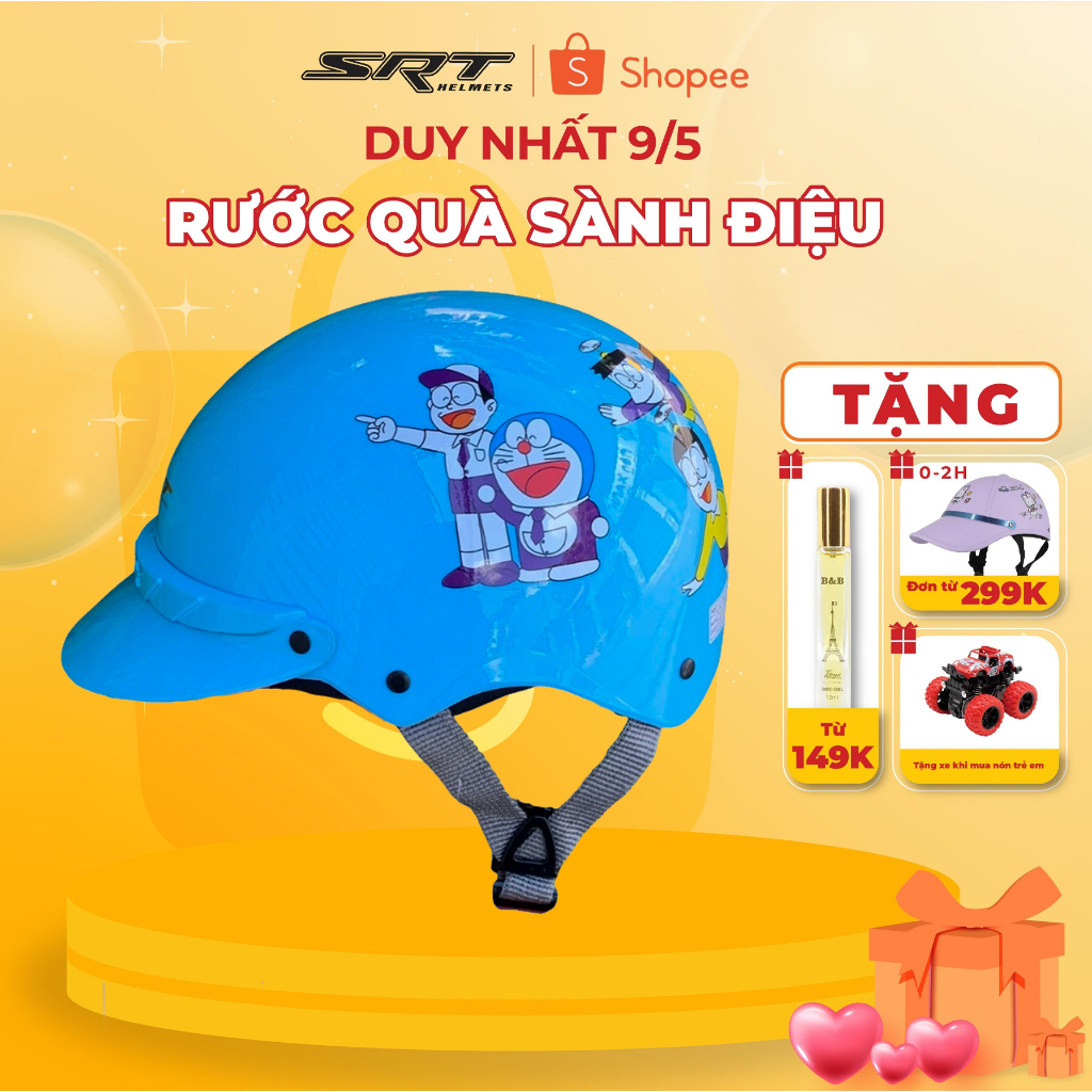 Mũ bảo hiểm nửa đầu SRT trẻ em Doremon xanh dương có mỏ