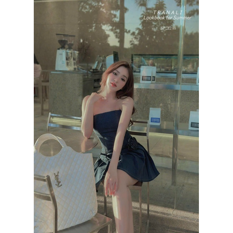 Đầm Ống Cúp Jeans Mềm Cao Cấp Kèm Dây Hoa