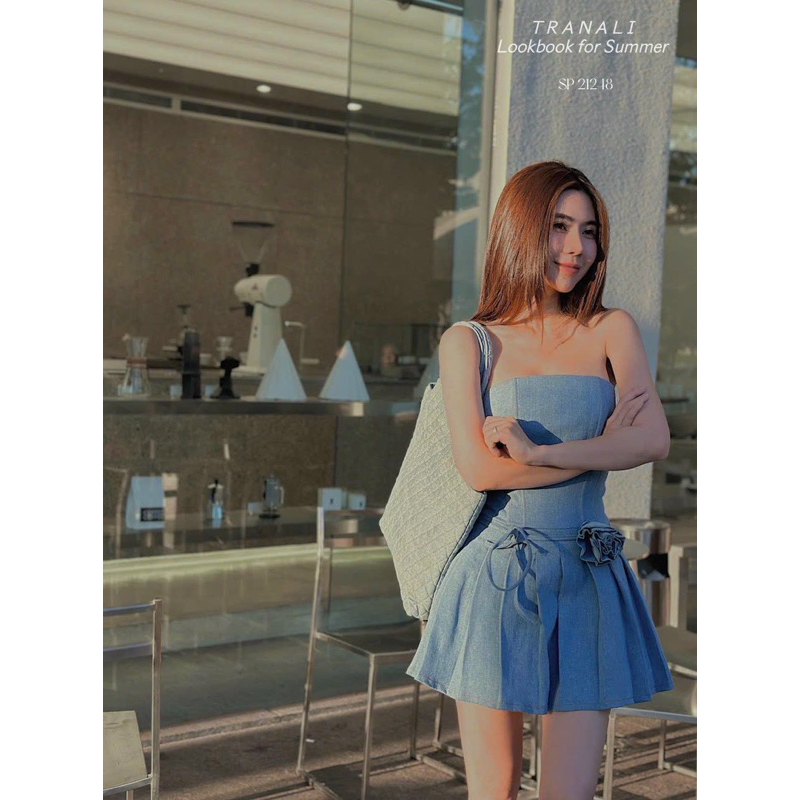 Đầm Ống Cúp Jeans Mềm Cao Cấp Kèm Dây Hoa