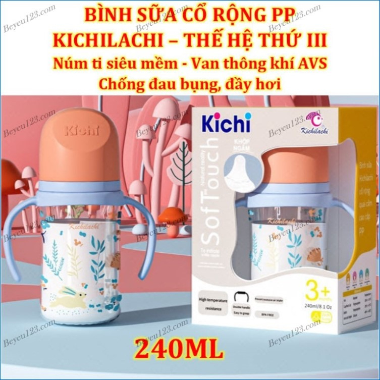 Bình Sữa nhựa PP Cổ rộng 240ML Kichilachi Kichi