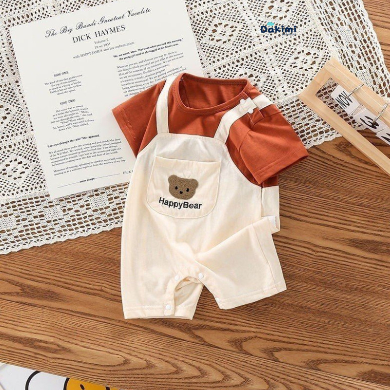 Body yếm cho bé cộc tay Mẫu Mới, bodysuit cho bé Hình Gấu dễ thương, áo liền quần sơ sinh cho bé 0-12 tháng