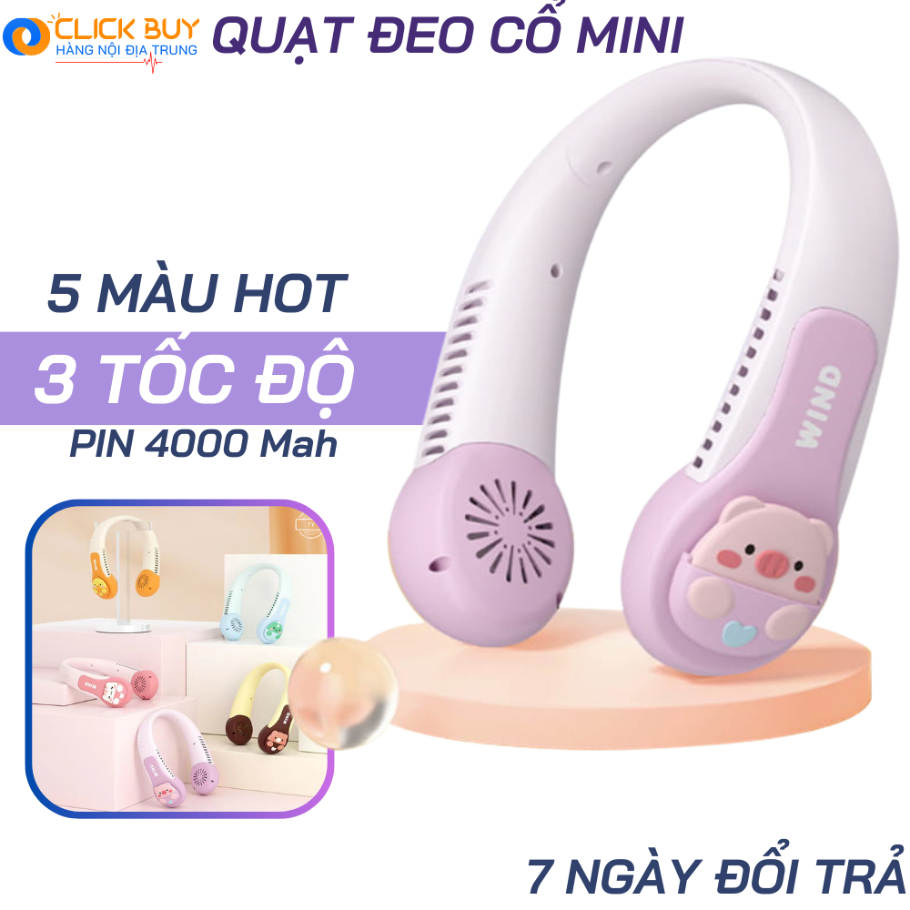 (TẶNG MÓC DÁN TƯỜNG) Quạt Đeo Cổ Mini Không Cánh WIND, Quạt Treo Cổ Sạc Tích Điện USB Dung Lượng Pin Lớn 4000mAh