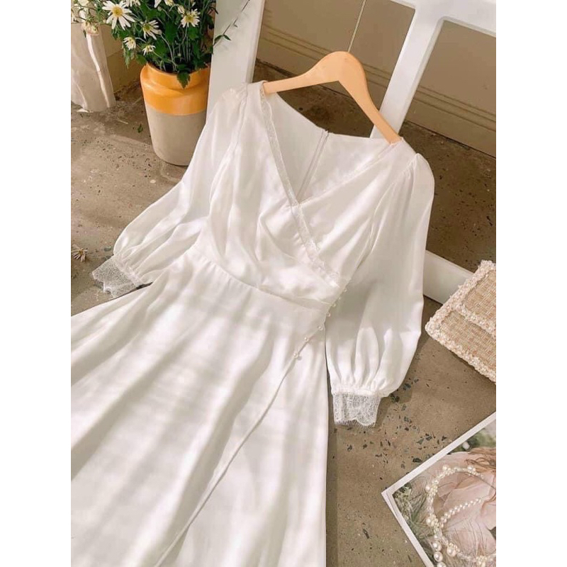 Đầm maxi lụa ren tay dài-Tk048