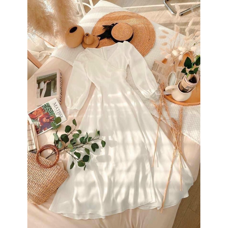 Đầm maxi lụa ren tay dài-Tk048