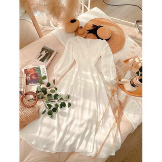 Đầm maxi lụa ren tay dài-Tk048