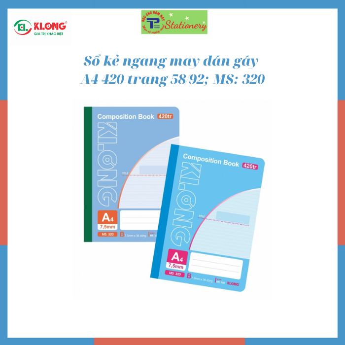 Sổ kẻ ngang may dán gáy Composition book KLONG A4 120 trang đến 500 trang 58/92; MS: 308- 324