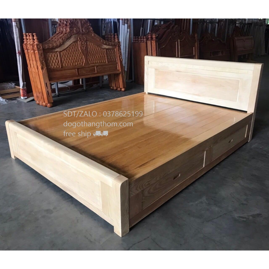 giường ngủ gỗ sồi ngăn kéo 1m8x2m