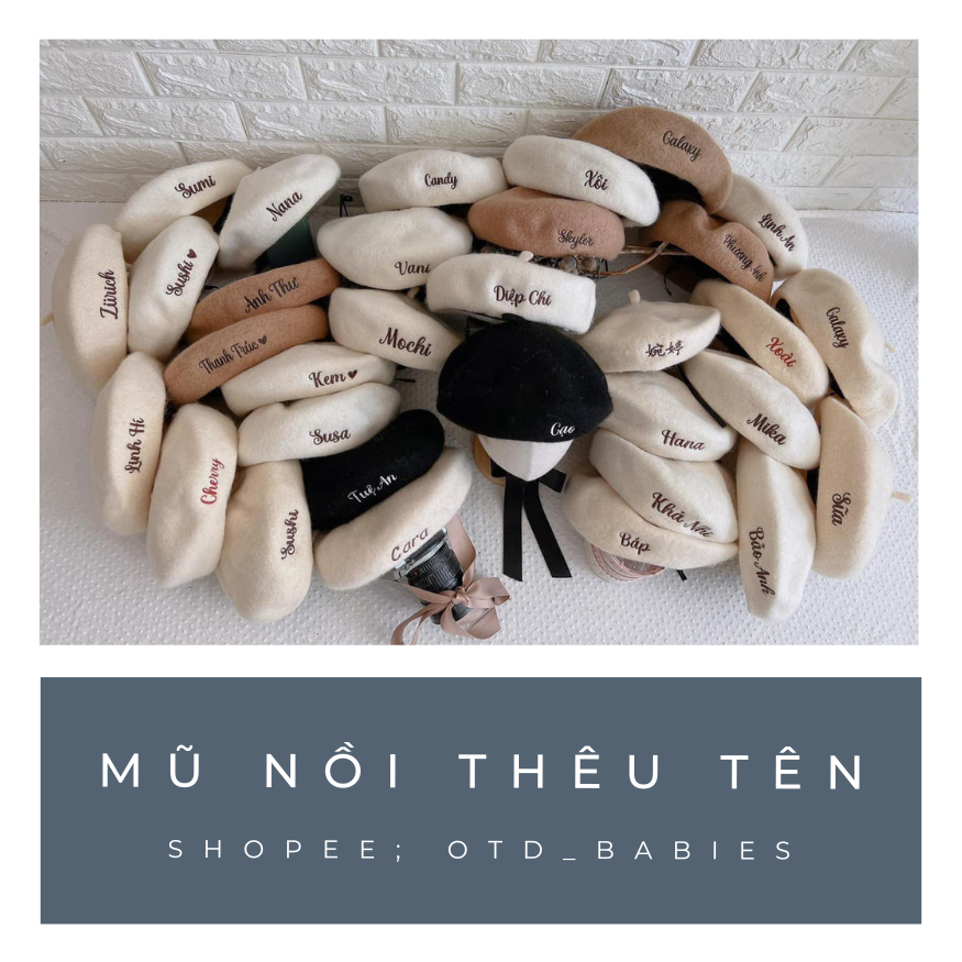 Mũ dạ nổi thêu tên cho bé phong cách Hàn Quốc