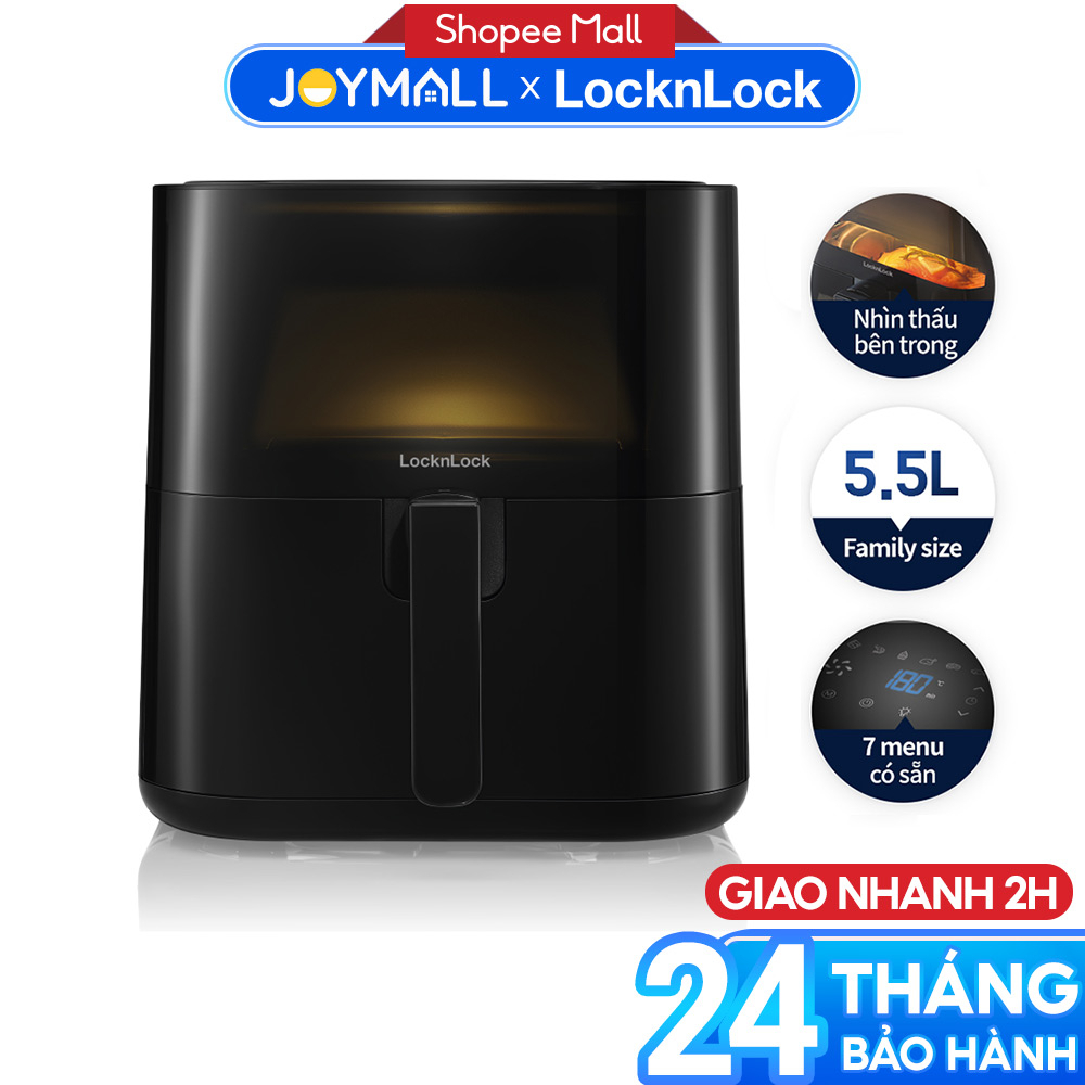 Nồi chiên không dầu LocknLock EJF996BLK 5.5L Visible air fryer CUBE - Hàng chính hãng, cửa sổ trong suốt - JoyMall