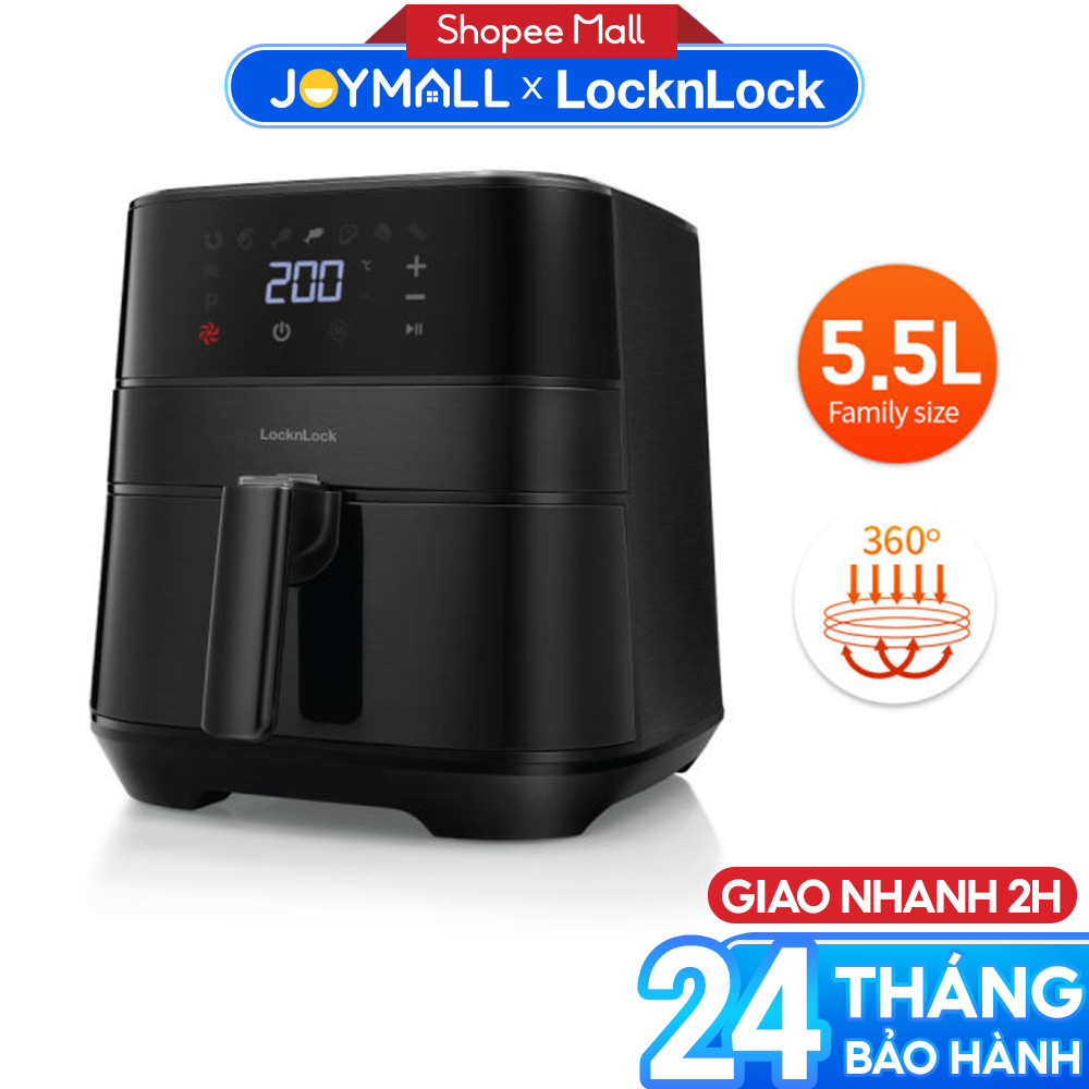 Nồi chiên không dầu LocknLock Deluxe Air Fryer EJF284BLK 5.5L - Hàng chính hãng, 8 chế độ cài đặt sẵn - JoyMall