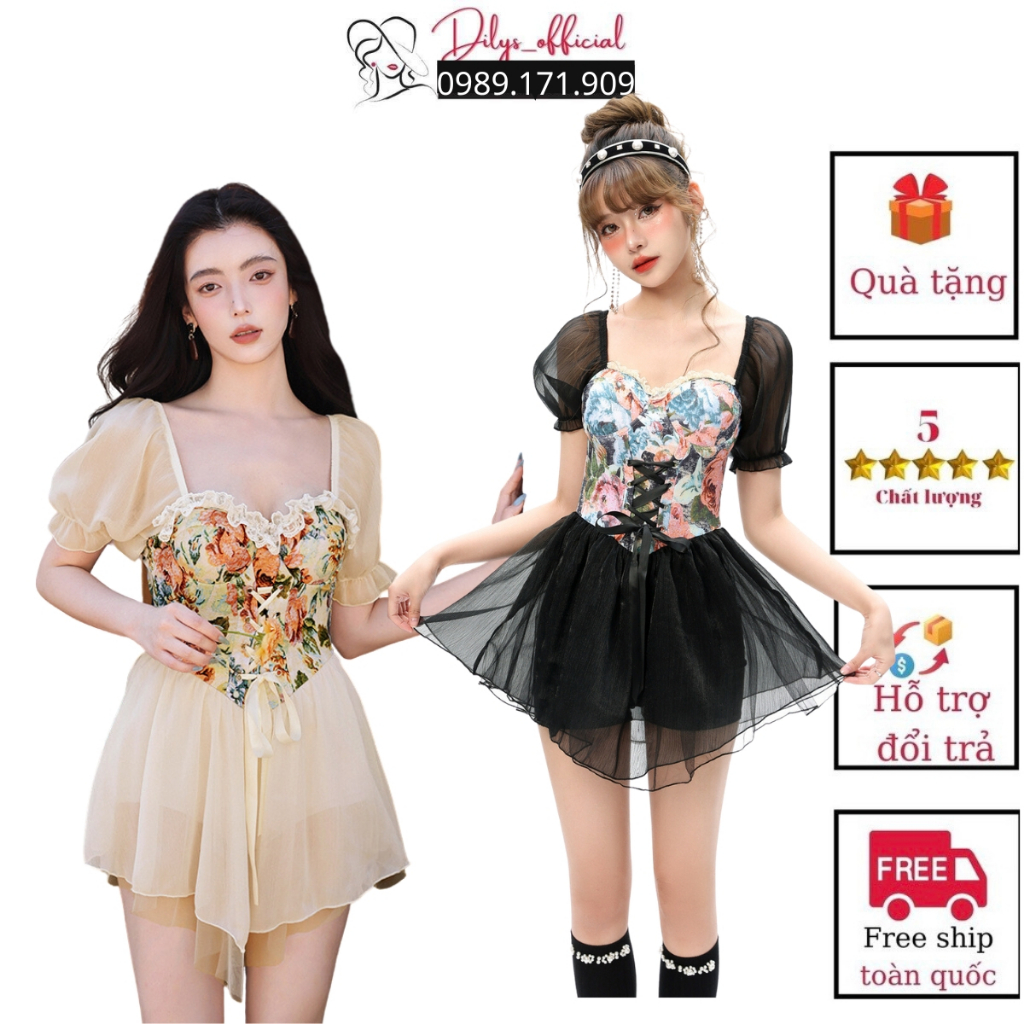 Đồ bơi nữ đi biển kín đáo, váy voan Vintage DILYS_OFFICIAL , Bikini mẫu mới nhất 2023 phong cách hàn quốc