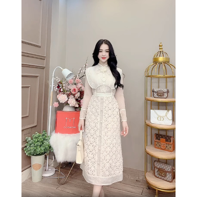 Váy ren phối organza-10110