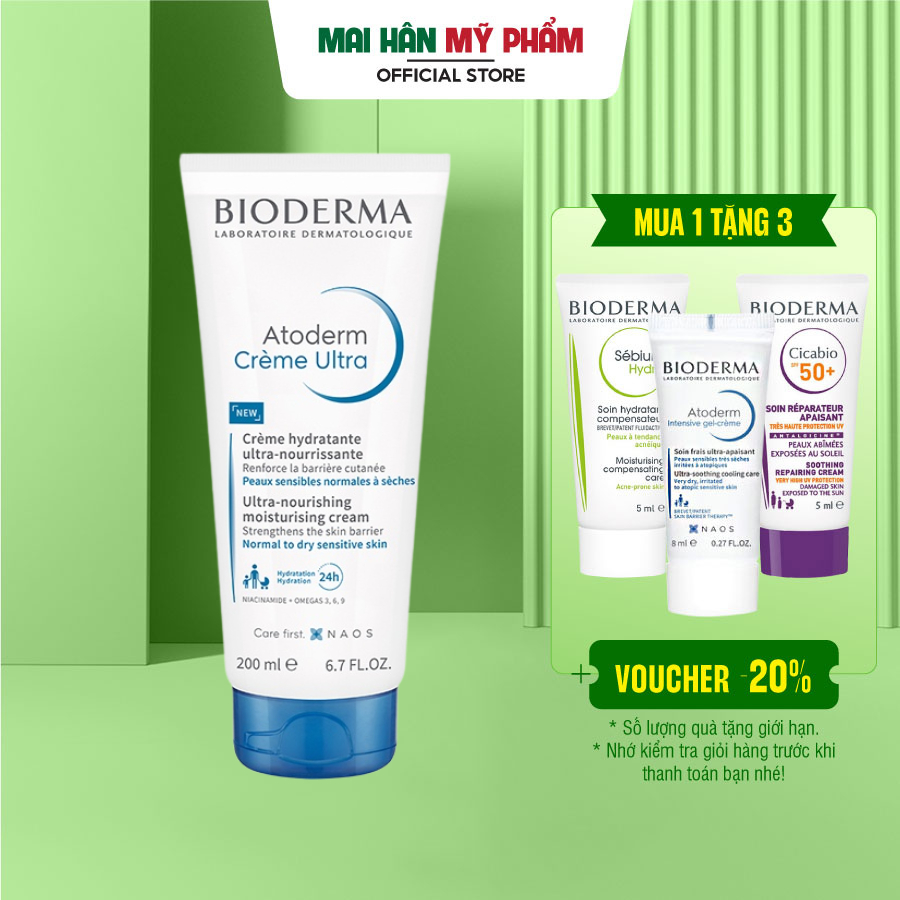 Kem dưỡng ẩm cho da khô nhạy cảm,da khô và rất khô Bioderma Atoderm Crème 200ml