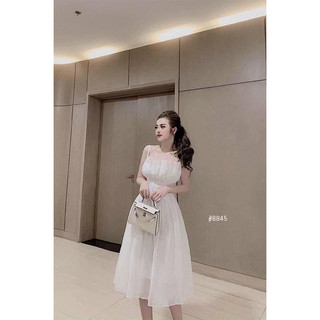 Đầm thiết kế 2 dây xoè công chua-Tk051