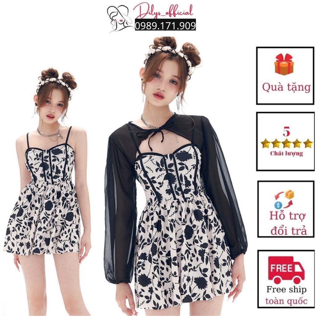 Đồ bơi nữ đi biển kín đáo, váy hoa 2s kèm áo voan DILYS_OFFICIAL , Bikini mẫu mới nhất 2023 phong cách hàn quốc