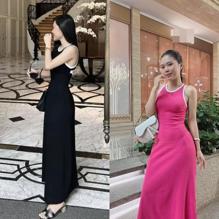 ĐẦM THUN ÔM BODY DÀI MIDI SUÔNG TRƠN HAI DÂY SÁT NÁCH 3 LỖ MAXI ĐI BIỂN DẠO PHỐ DỰ TIỆC